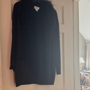 Ambiance Black Cardigan with Fuzzy Collar